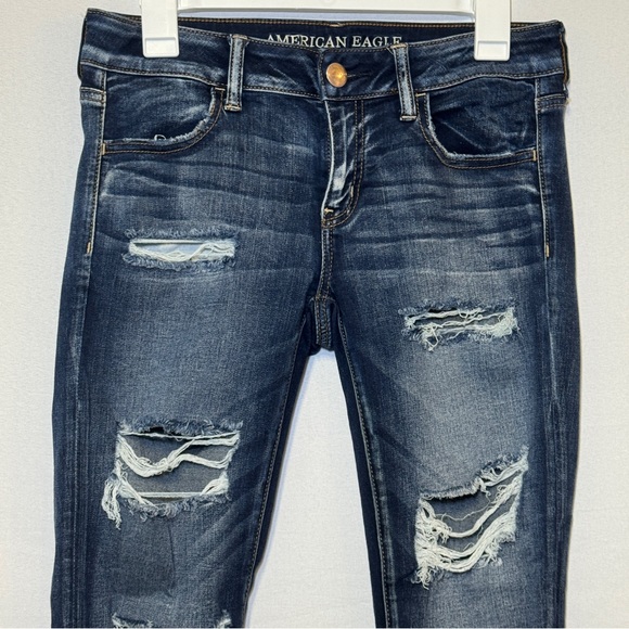 American Eagle Super Stretch Super Low Jegging Denim Blue Jeans Size 8 - Picture 2 of 9